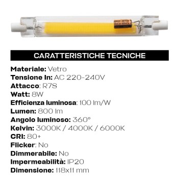 Lampadina LED R7S COB 8W 800lm 118mm