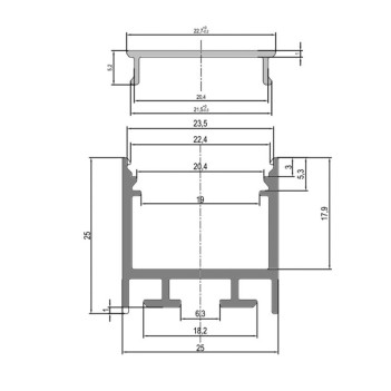 Profilo in Alluminio 2525 per Striscia Led - Bianco 2mt - Kit Completo