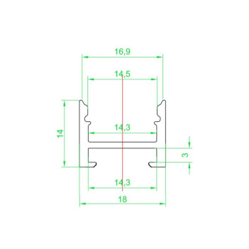 1814 Aluminium Profile for Led Strip - Anodised 2mt - Complete Kit with Magnet