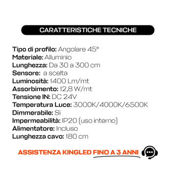 Barretta LED angolare su misura per sottopensili e piano cottura