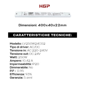 Alimentatore KGP LV 250W 24V - Design Lineare LV250W24CG2