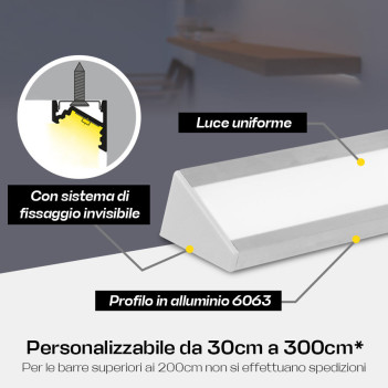 KING LED | Barretta LED su misura per sottopensili - Angolare 30°