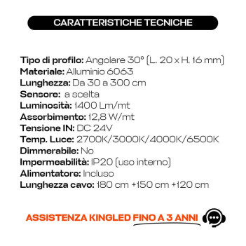 KING LED | Barretta LED su misura per sottopensili - Angolare 30°