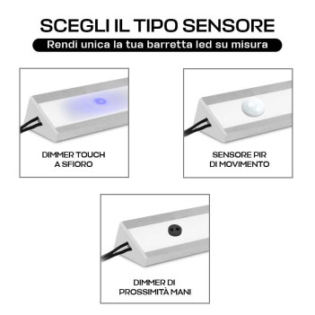 Barretta Led su Misura e Personalizzabile Angolare 30° con Sensore e Dimmer - Pronto all’Uso