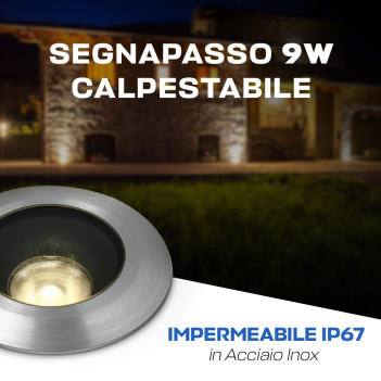 Segnapasso da Incasso Calpestabile 9W 720lm DC 24V Serie DarkLight IP67 - Rotondo Foro 70mm