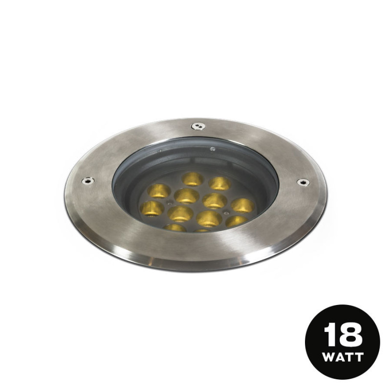 Segnapasso da Incasso Calpestabile 18W 1250lm 230V INOX316L Angolo Luce 36° orientabile IP67 - Rotondo Foro 200mm