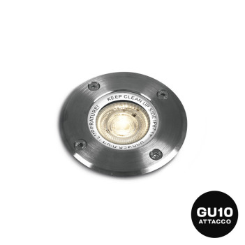 Segnapasso da Incasso Calpestabile con Portalampada GU10 230V INOX316 IP67 - Rotondo Foro 101mm