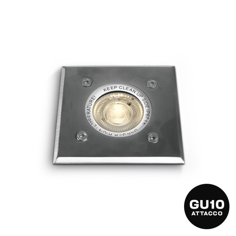 Recessed walk-through spotlight with GU10 230V INOX316 IP67 lampholder - Square Hole 110mm