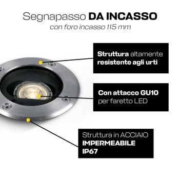 Recessed walk-through spotlight with GU10 230V INOX316 lampholder IP67 - Round Hole 115mm