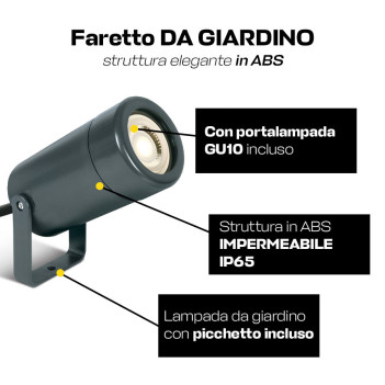 Faretto da Giardino con Picchetto con Attacco GU10 IP65 Antracite - ABS Garden Spot