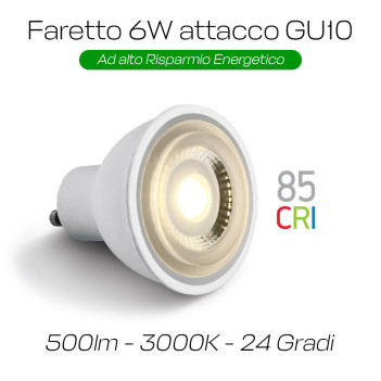 Led spotlight GU10 6W 500 lm 24D CRI 85 Size 50x55mm