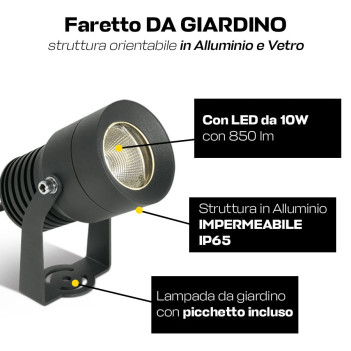 Faretto da Giardino con Picchetto 10W 850lm 50D 230V IP65 Antracite D75mm - Garden Spot