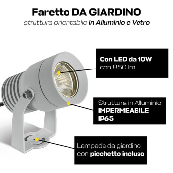 Faretto con picchetto per illuminazione di giardini colore Bianco IP65