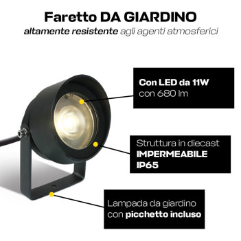 Faretto da Giardino con Picchetto 11W 680lm 20D 230V IP65 Antracite D103mm - Garden Spot