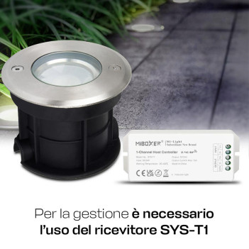 Miboxer SYS-RD1 Segnapasso da Incasso Calpestabile 5W RGB+CCT 350lm 24V INOX316L Angolo Luce 30° IP68 - Rotondo Foro 89mm