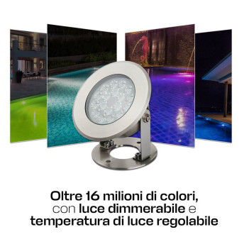 Faretto impermeabile IP68 per piscina RGB+CCT 9W orientabile