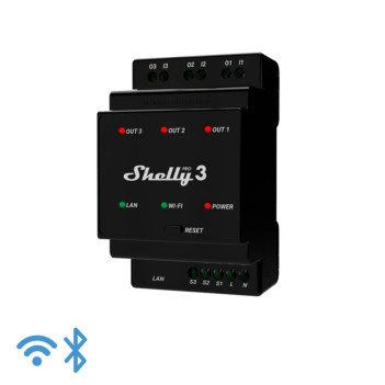 Shelly Pro 3 - Interruttore 3 CH 16A (Max 48A) 110-240V Guida DIN WiFi, LAN, Bluetooth, Vocale