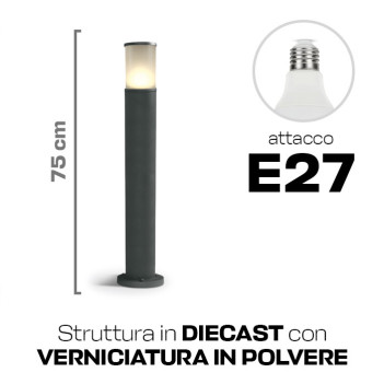 Paletto da giardino con attacco E27 serie Tube 75cm 220V IP54 - Antracite