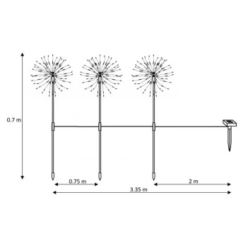 Solar Decorative Garden Lamp 70cm 600mAh Battery or AAA IP44 - Dandelion 3-Light Set