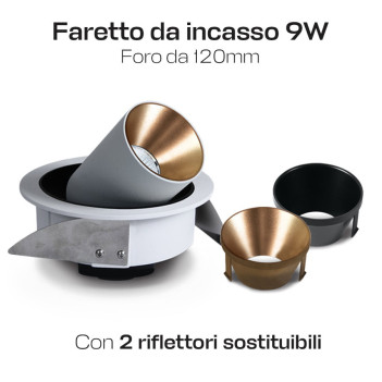 Faretto da Incasso 9W 675lm 3000K Cri90 230V Foro 120mm Bianco - Serie RCB