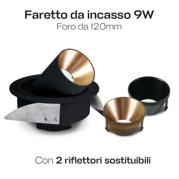 Faretto da Incasso 9W 675lm 3000K Cri90 230V Foro 120mm Nero - Serie RCB