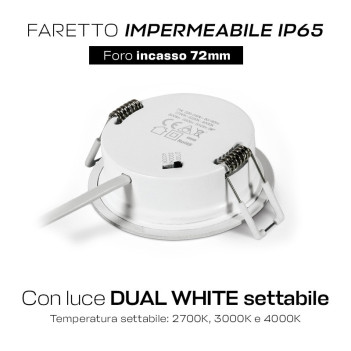 Faretto da Incasso 7W 600lm CCT IP65 230V Foro 72mm Bianco - Serie 7PV