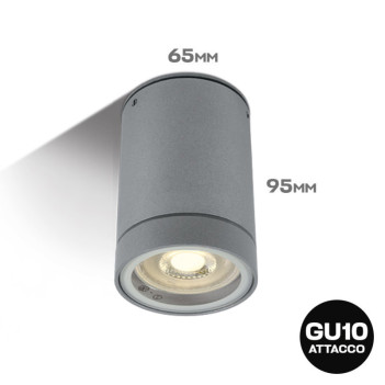 Faretto da Soffitto con Attacco GU10 IP54 Serie CYLINDER 250x65mm Spotlight Grigio