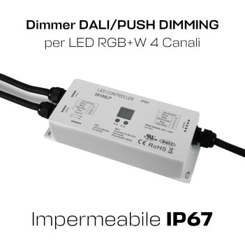 Dimmer RGB+W 4 CH DALI e PUSH Dimming DC 12/36V 5A impermeabile IP67