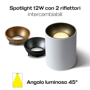 Faretto da Soffitto 12W 3000K IP20 Serie CYLINDER 100x73mm Spotlight Bianco