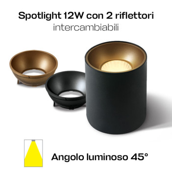 Faretto da Soffitto 12W 3000K IP20 Serie CYLINDER 100x73mm Spotlight Nero