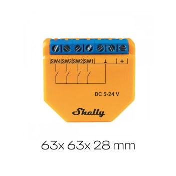 Shelly Plus I4 DC - Controller Smart con 4 Ingressi a Bassa Tensione 5V-24V Gestione WiFi e Bluetooth