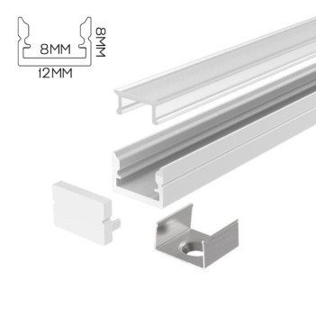 1208 Slim Aluminium Profile for Led Strip - White 2mt - Complete Kit