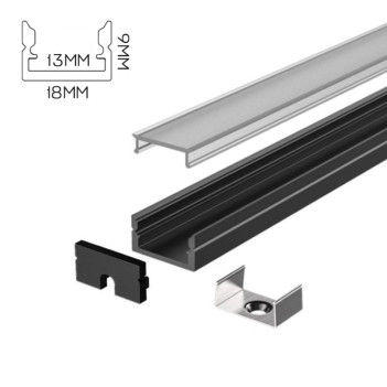Profilo in alluminio piatto nero da 2 mt per Strip Led - Kit Completo