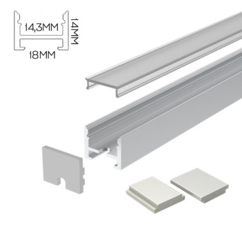 1814 Aluminium Profile for Led Strip - Anodised 2mt - Complete Kit with Magnet