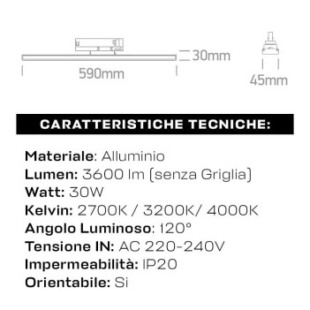 Lampada Led per Binario Trifase SERIE HONEYCOMB 30W 3600lm 120D CCT Colore Nero Orientabile