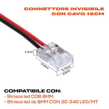 Connector with Cable for Single-colour Led Strip with 8mm PCB - 15 cm Cable