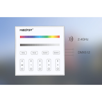 MiBoxer Mi-Light Telecomando da Muro DMX512 e RF Multicolore RGBW Dimmer 4 Zone Full Touch X4