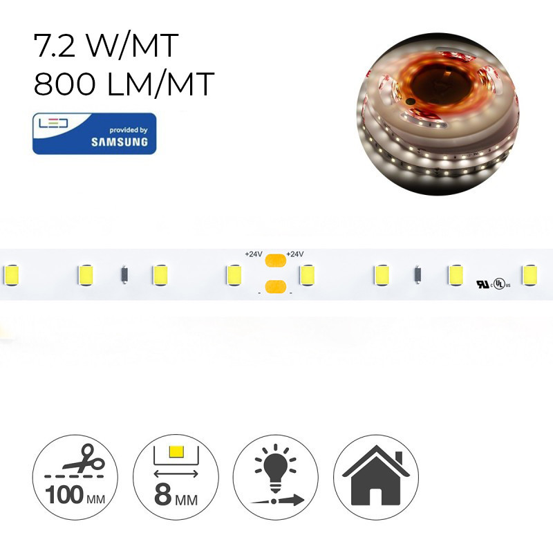 Striscia Led 36W 4000lm 24V IP20 PCB 8mm Bobina da 300 SMD