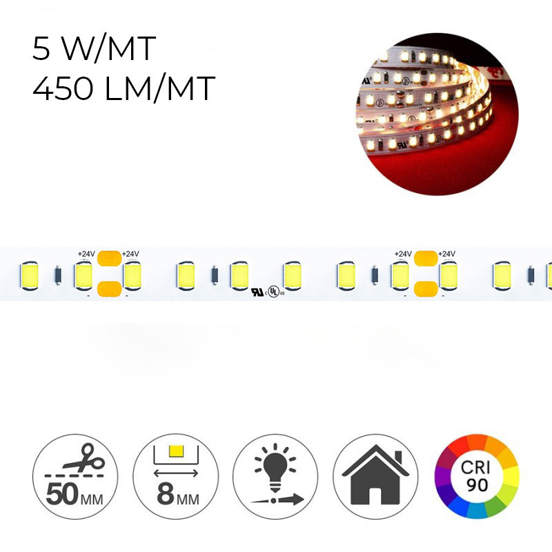 Striscia Led 25W 2250lm 24V IP20 PCB 8mm bobina da 600 SMD