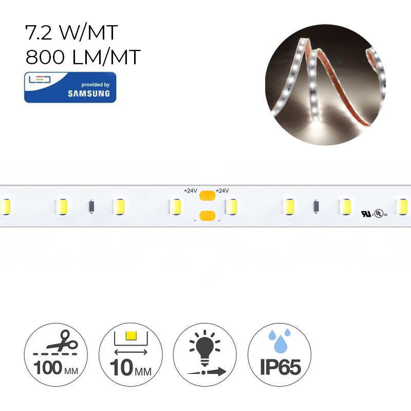 Striscia Led 36W 4000lm 24V IP65 PCB 10mm Bobina da 300 SMD