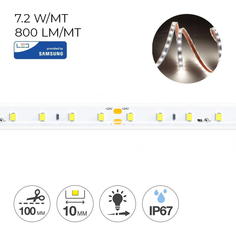 Striscia Led 36W 4000lm 24V IP67 PCB 10mm Bobina da 300 SMD