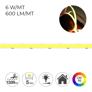 COB Led Strip CRI90 30W 3000lm 24V IP20 PCB 5mm Chip Led Continuous