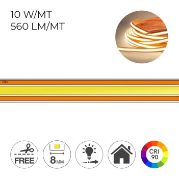 Striscia Led COB CRI90 50W 2600lm 24V IP20 PCB 8mm Chip Led Continua con PCB FREECUT senza vincoli di taglio