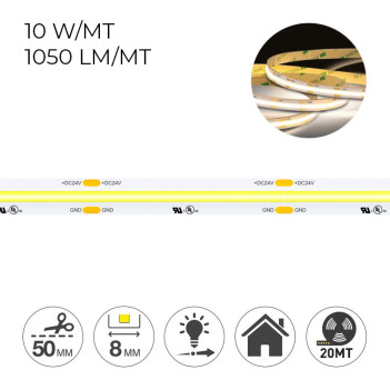 Striscia Led COB CRI90 50W 5250lm 24V IP20 PCB 8mm Chip Led