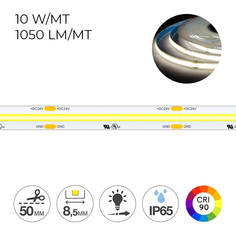 Striscia Led COB CRI90 50W 5250lm 24V IP65-TR PCB 8.5mm