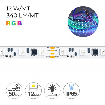 Strip Led 5m Digital RGB WS2811 60W 12V IP65 PCB 12mm 300 SMD5050