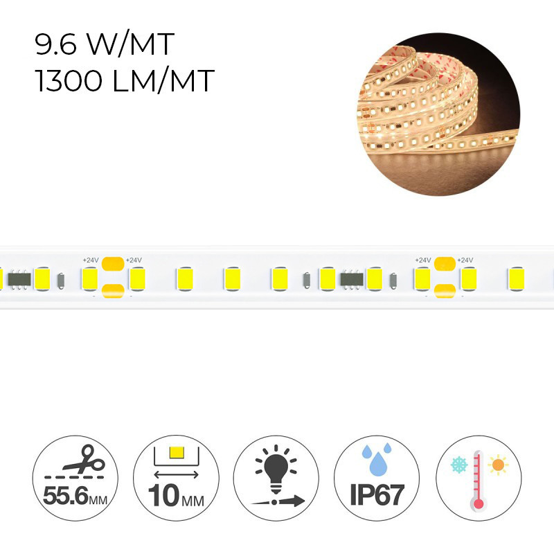 Sauna and Extreme Temperature Led Strip 48W 6500lm 24V IP67 PCB 10mm 640 smd