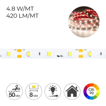 Led strip 24W CRI 90 2100lm 12V IP20 PCB 8mm coil of 300 SMD 2835