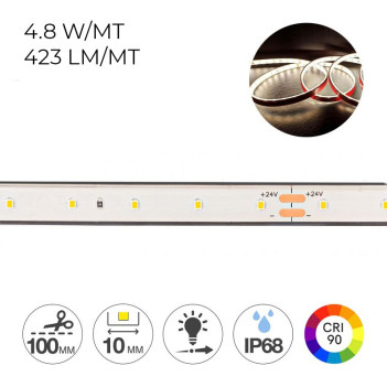 Striscia Led Serie H.C. CRI90 24W 2160lm 24V IP68 PCB 10mm Bobina da 350