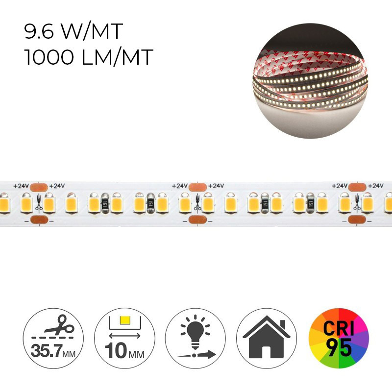 Striscia Led serie H.C. CRI95 48W 5000lm 24V IP20 PCB 10mm